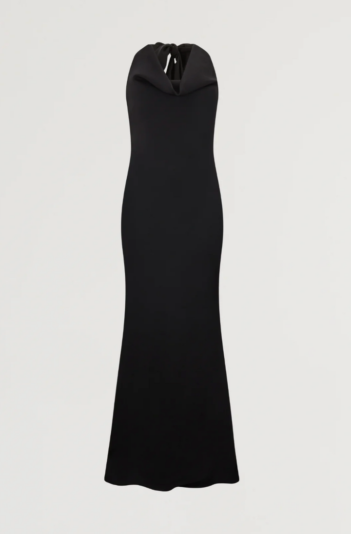 halter neck column maxi dress with draped neckline – OLIVIA