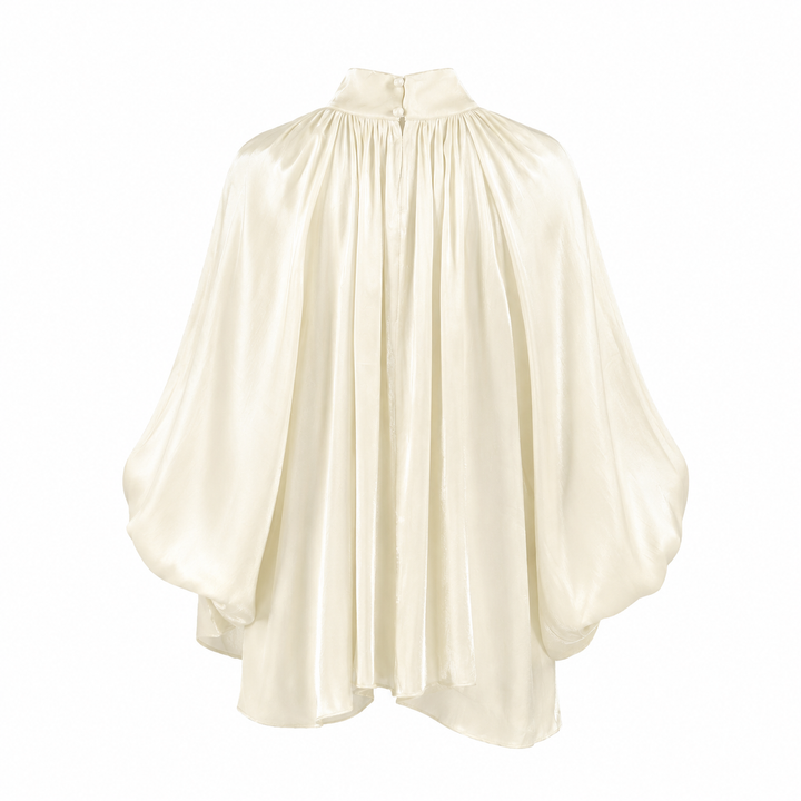 Ivory Satin High-Neck Blouse — Luna