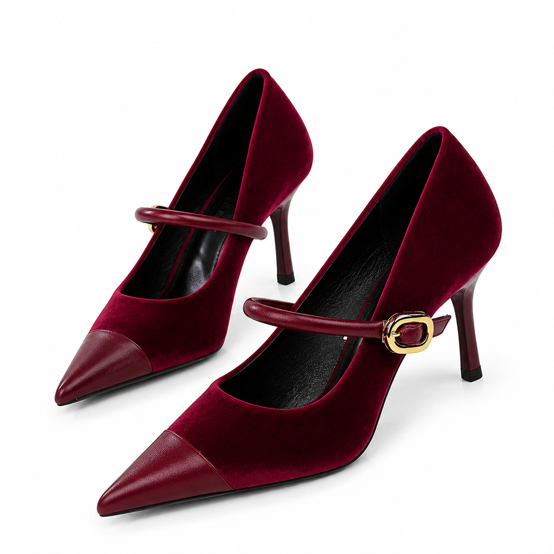 Velvet Pointed Toe Mary Jane Heels – RUBINA