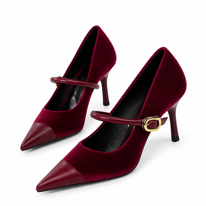 Velvet Pointed Toe Mary Jane Heels – RUBINA