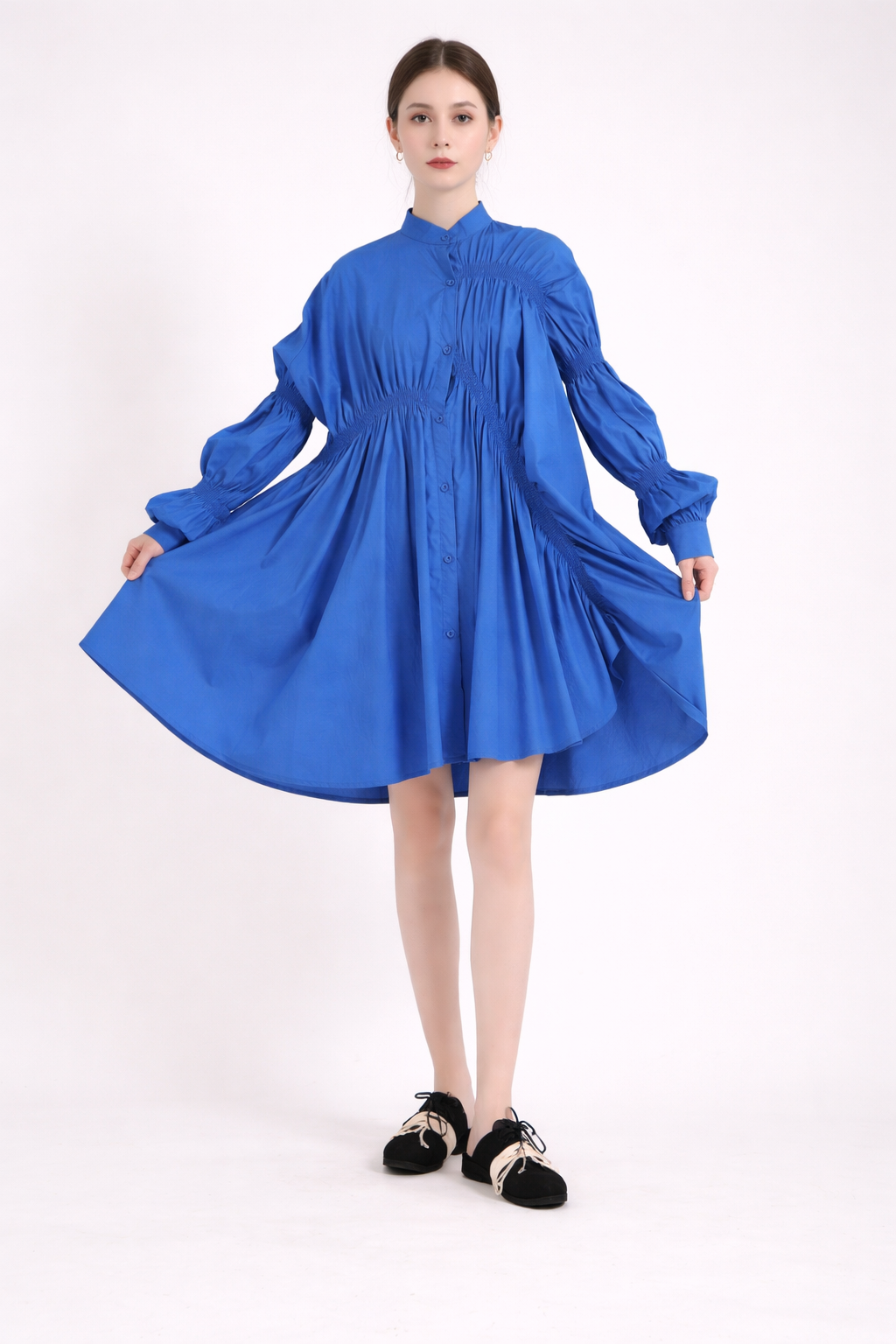 Vibrant Orange Oversized Ruffle Shirt Dress-Tiamo
