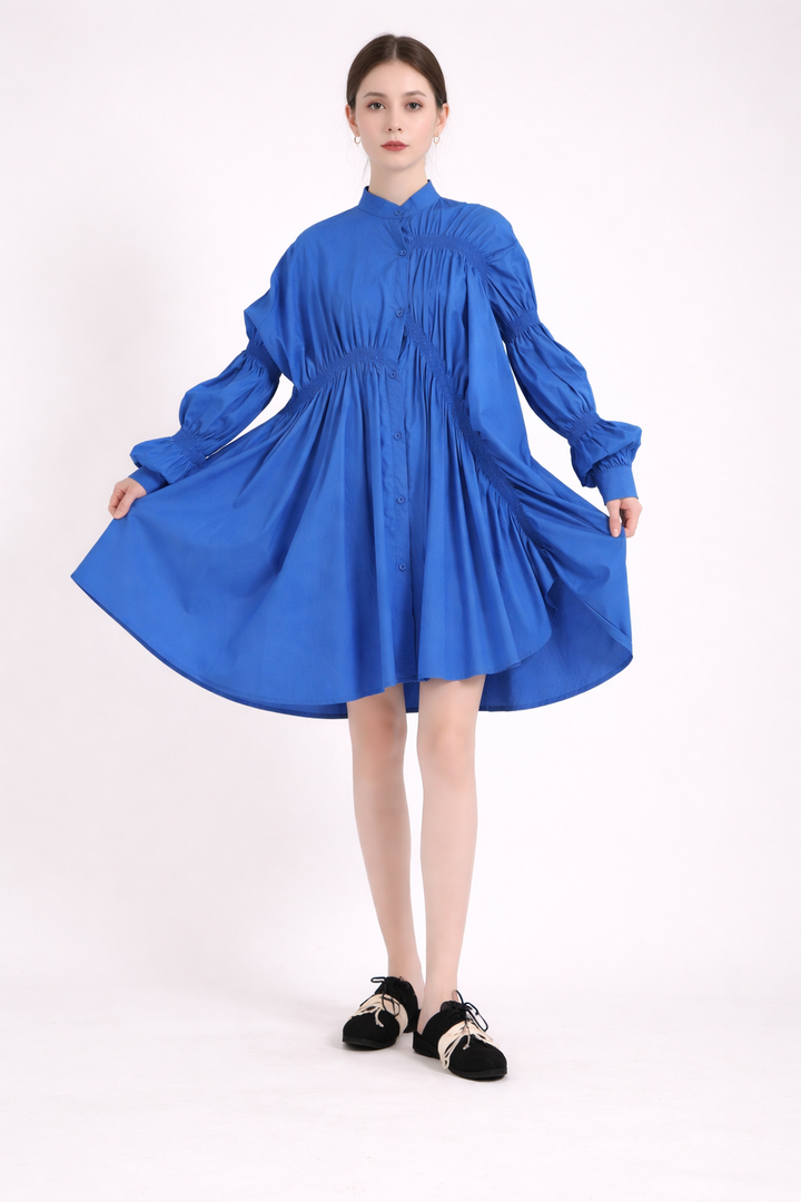 Vibrant Orange Oversized Ruffle Shirt Dress-Tiamo
