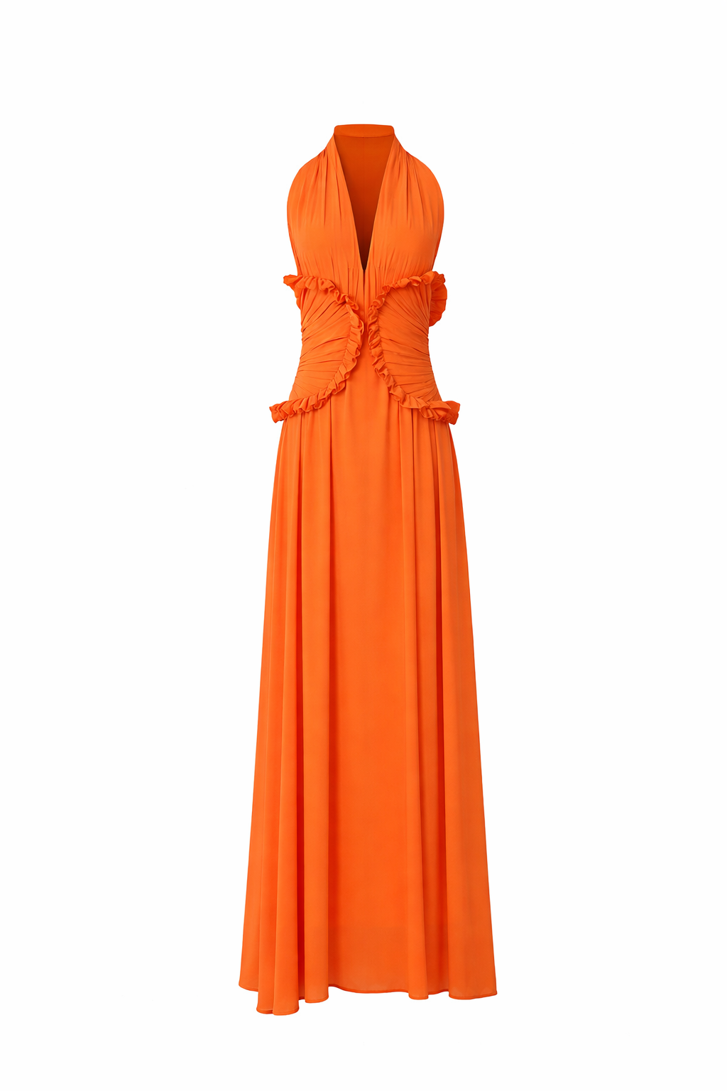 halter neck maxi dress with ruched ruffle waist – SOLARA