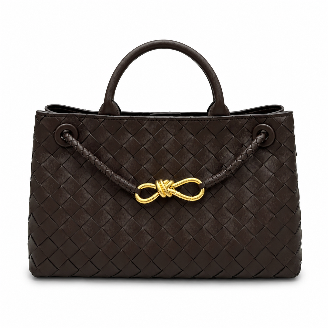 Woven Leather Tote Bag with Knot Accent – NOIR