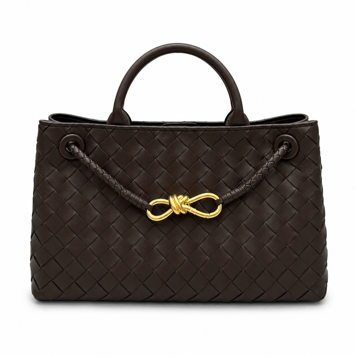 Woven Leather Tote Bag with Knot Accent – NOIR