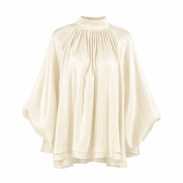 Ivory Satin High-Neck Blouse — Luna