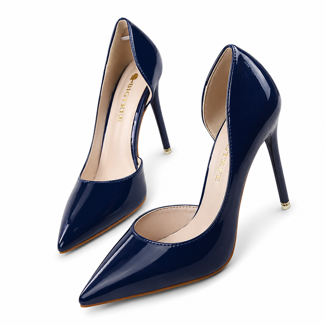 Navy Patent Pointed Stiletto Heels – VÉRONA
