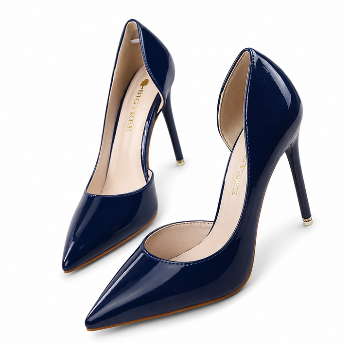 Navy Patent Pointed Stiletto Heels – VÉRONA