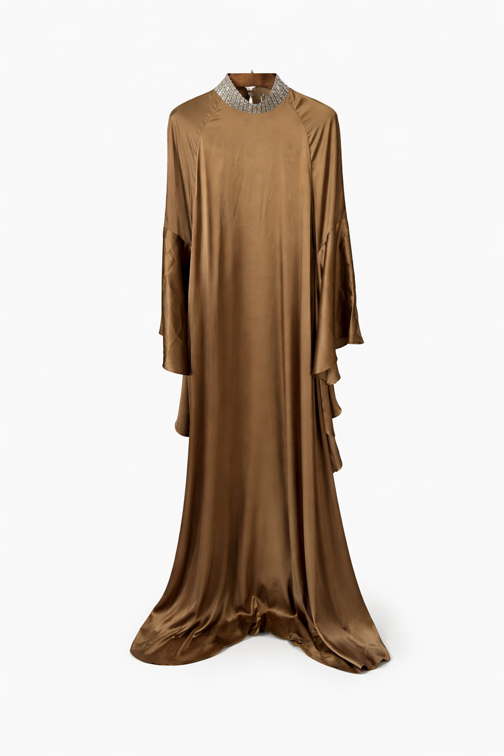 loose maxi satin kaftan dress with embellished neckline – SAHARA