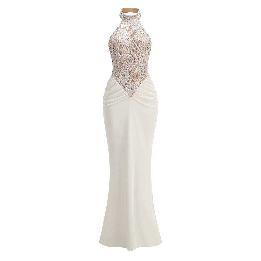 Lace Halter Mermaid Maxi Dress - Elegance
