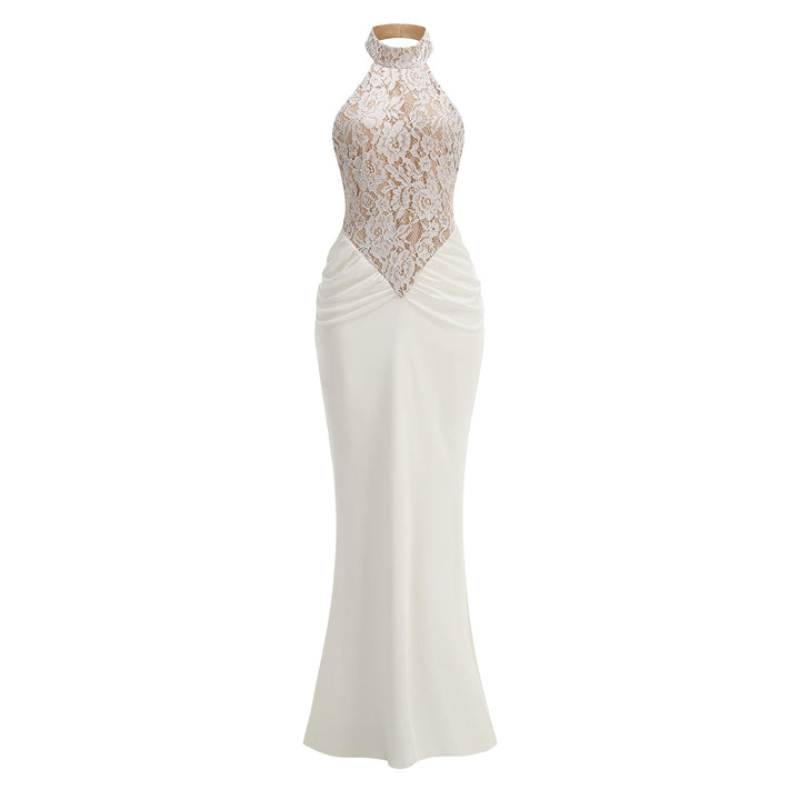 Lace Halter Mermaid Maxi Dress - Elegance