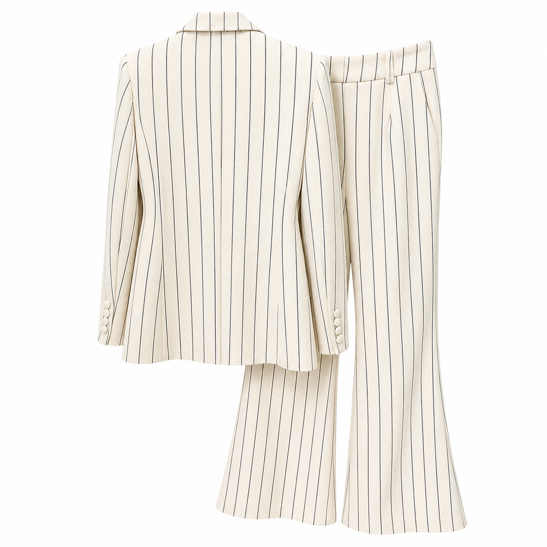 Ivory Pinstripe Tailored Blazer & Flared Pants Set – ÉLARA