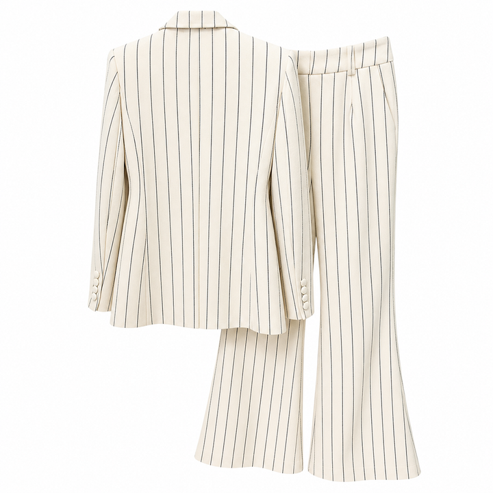 Ivory Pinstripe Tailored Blazer & Flared Pants Set – ÉLARA