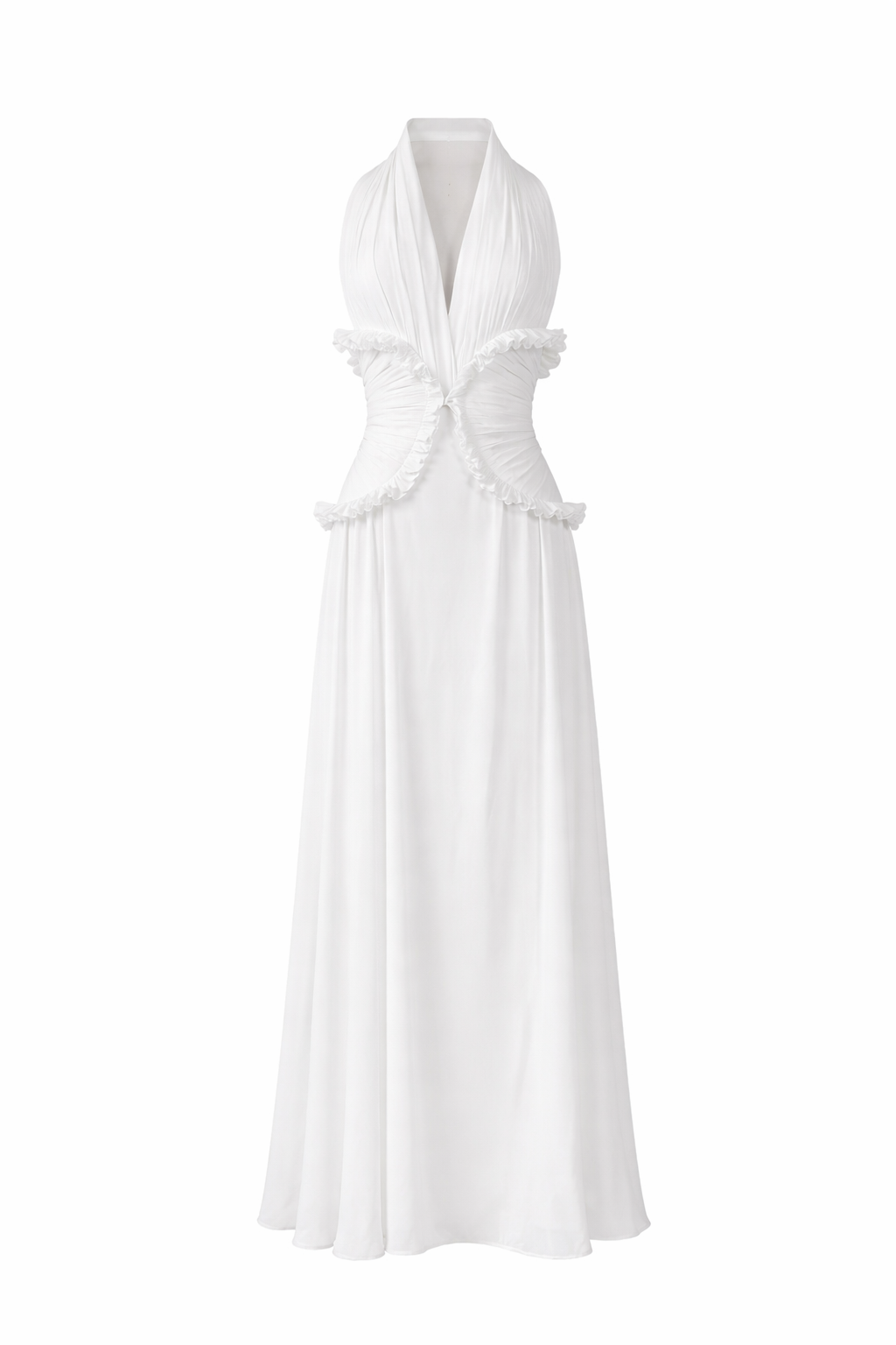 halter neck maxi dress with ruched ruffle waist – SOLARA