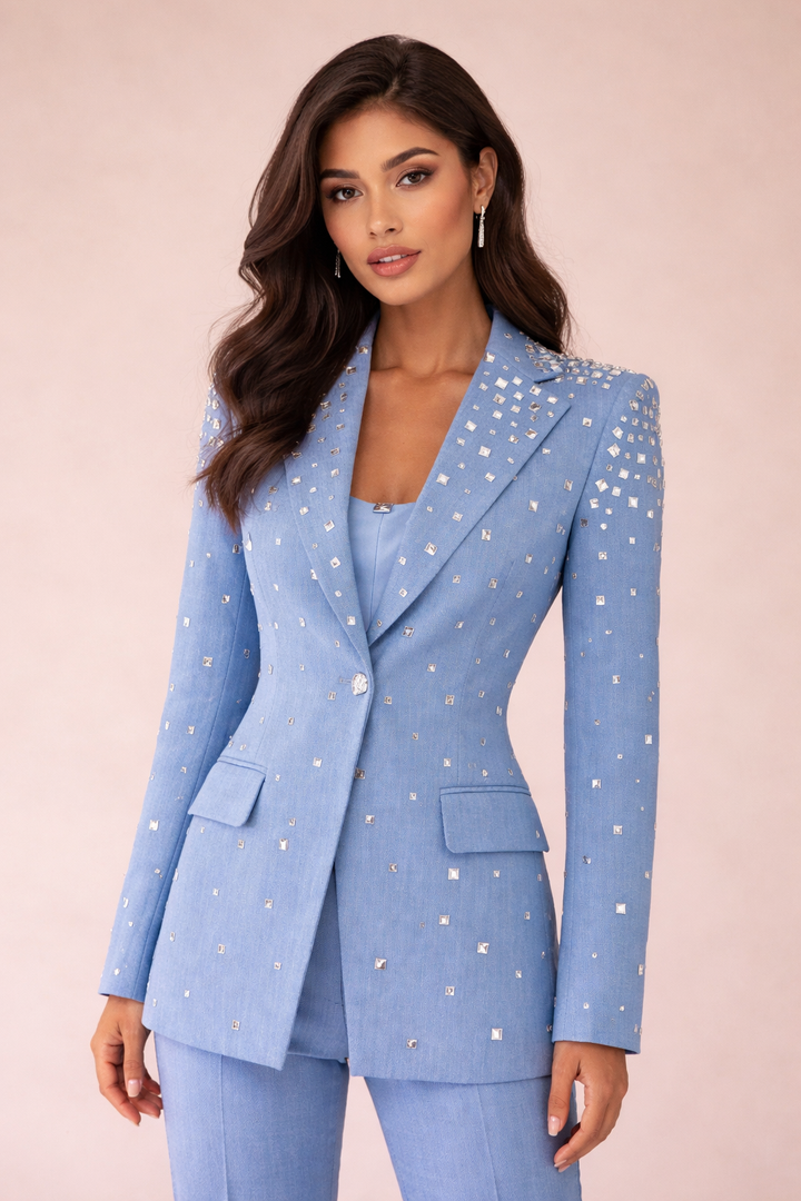 single-breasted blazer with crystal stud detailing – STUD