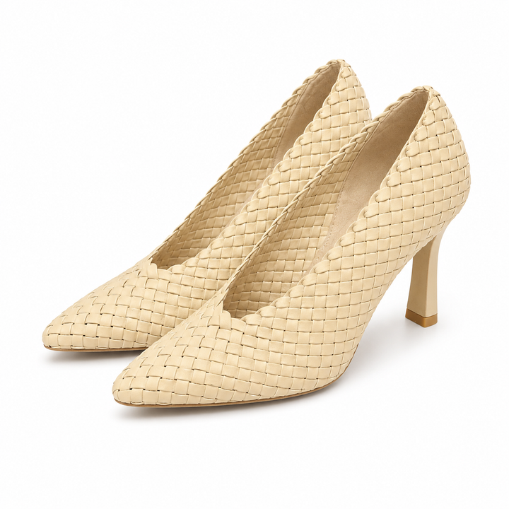 Gold Woven Pointed Toe Heels – Luxe