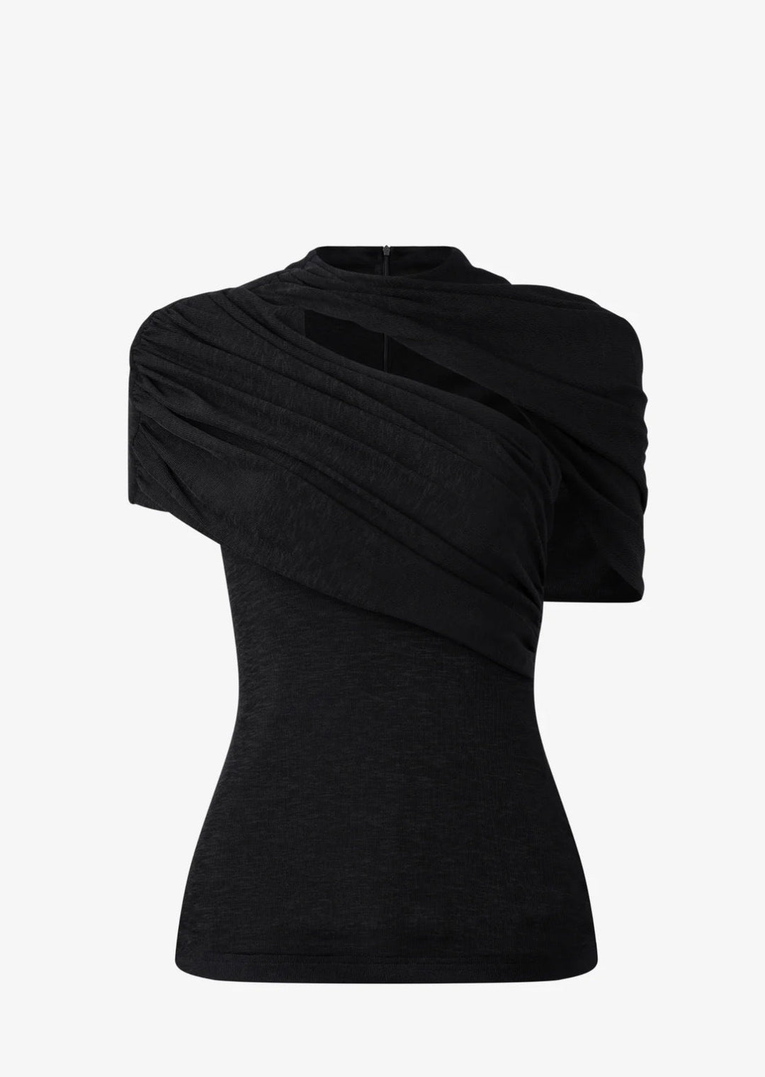 asymmetric ruched evening dress with draped neckline – VEIL