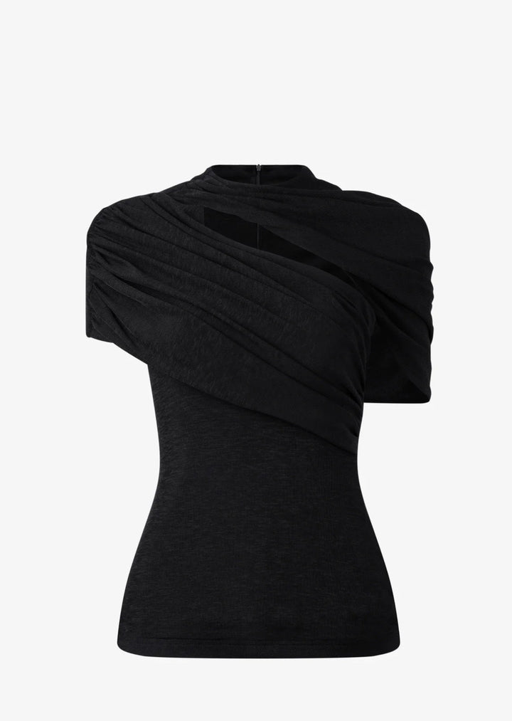 asymmetric ruched evening dress with draped neckline – VEIL