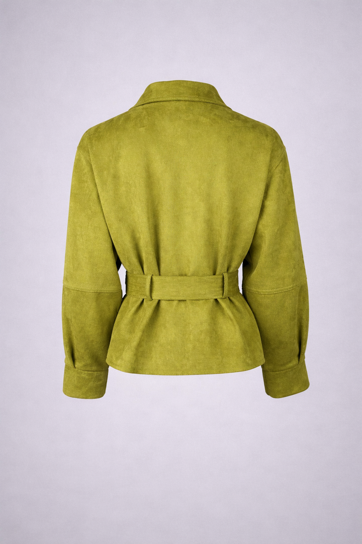 Olive Green Suede Belted Jacket-SALEO