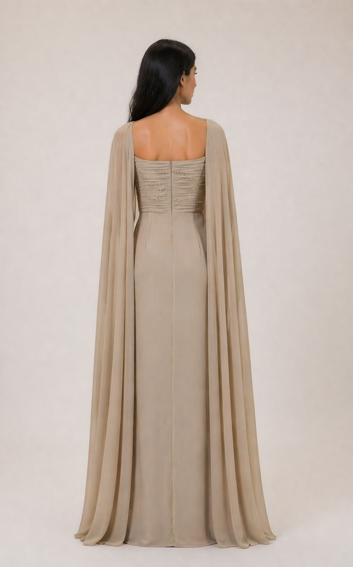 draped chiffon pleated dress with embellished cape – DESERT