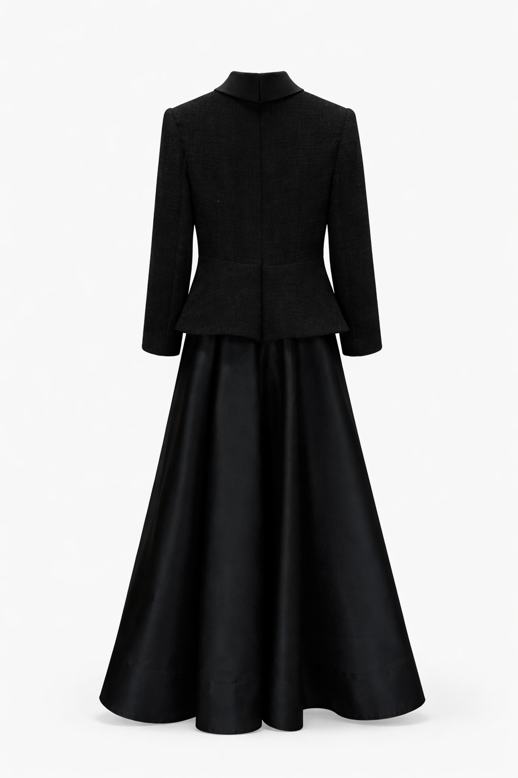 structured blazer-style maxi dress with flared satin skirt – ELEGANCE