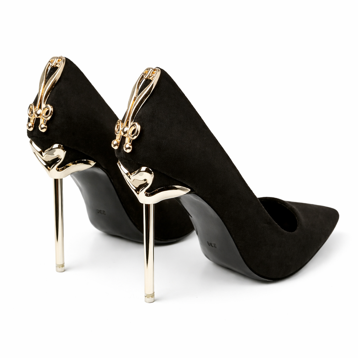 pointed toe stiletto heels with metallic accent detail – LUXE