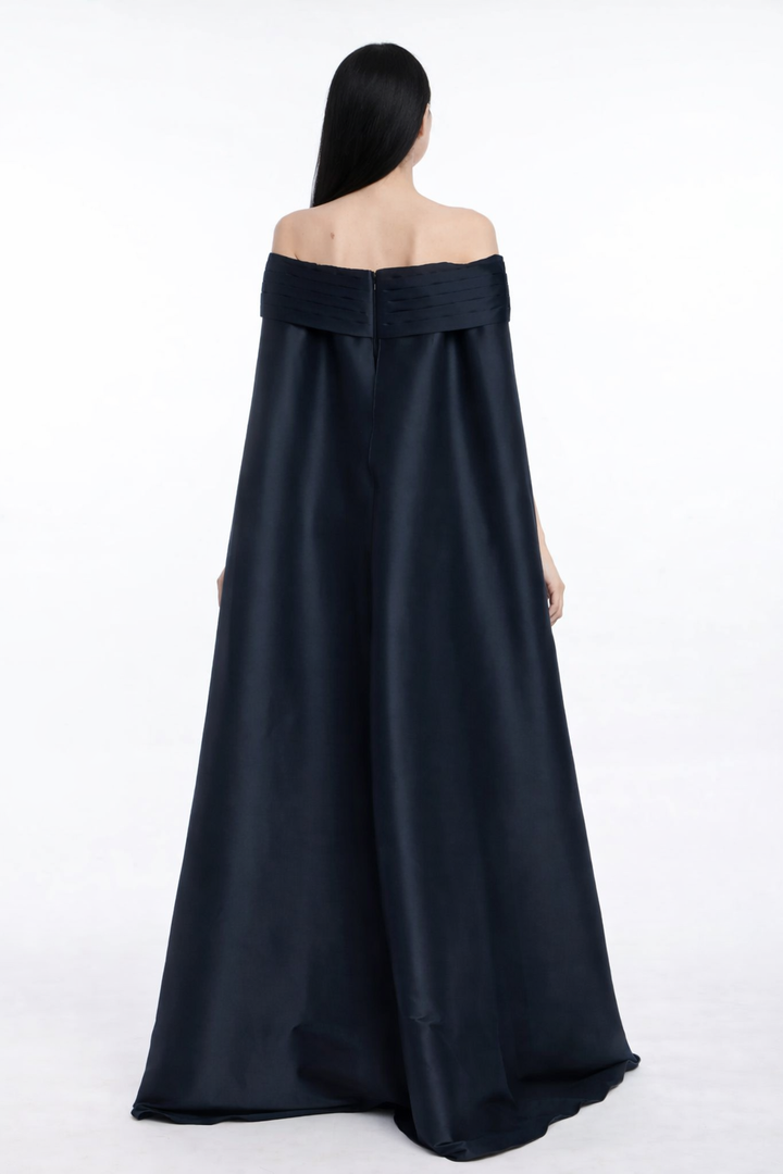 off-shoulder column dress with maxi cape – NOIR