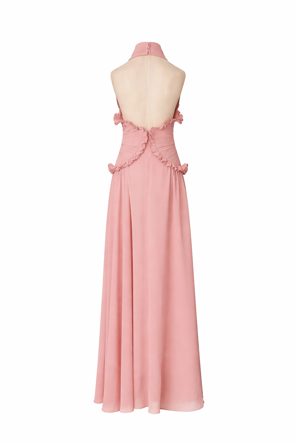 halter neck maxi dress with ruched ruffle waist – SOLARA