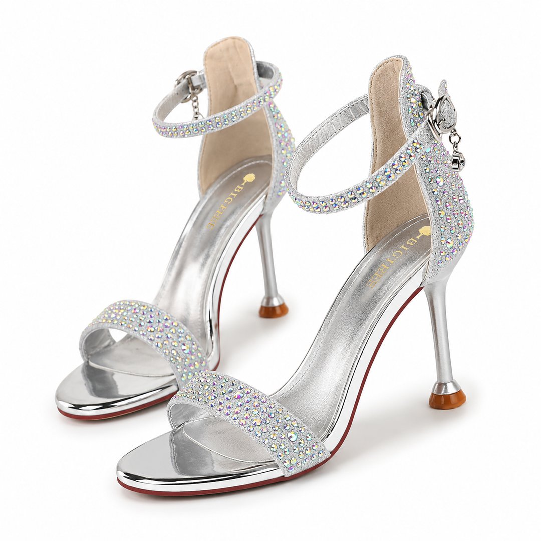 Crystal Embellished Ankle Strap Stiletto Sandals – LUXORIA