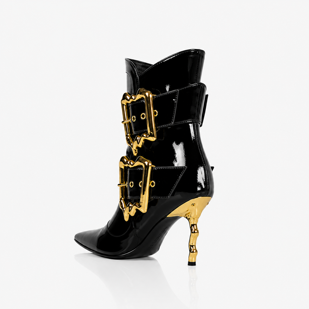 Patent Leather Buckle Statement Ankle Boots – BAROQUE