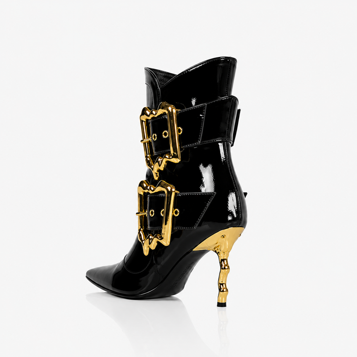 Patent Leather Buckle Statement Ankle Boots – BAROQUE