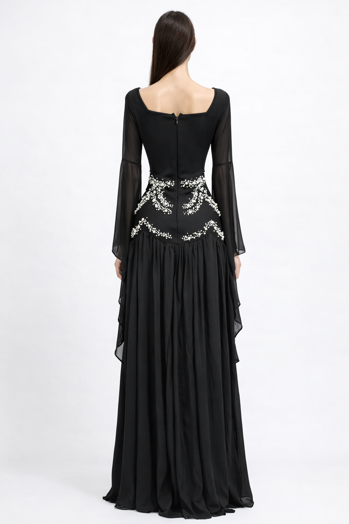 strapless fitted midi dress with pearl waist detail – LINE
