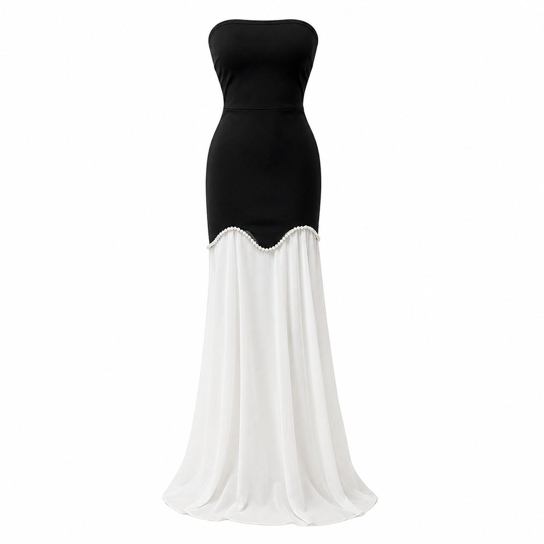 Strapless Contrast Mermaid Maxi Dress - Elegance