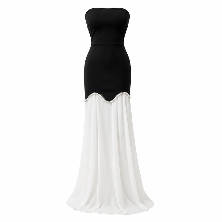 Strapless Contrast Mermaid Maxi Dress - Elegance