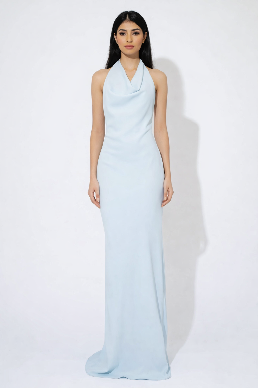 halter neck column maxi dress with draped neckline – OLIVIA