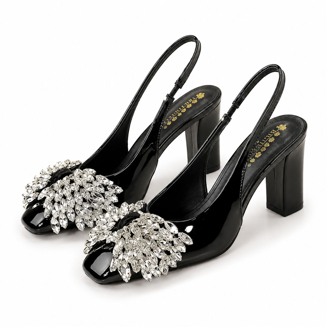 Crystal Embellished Slingback Block Heels – LUMIÈRE