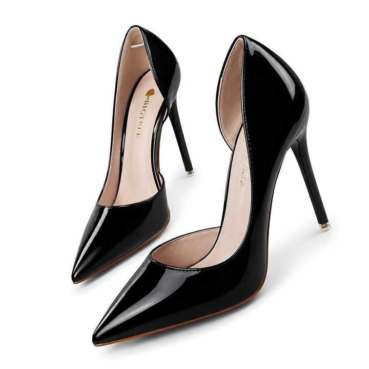 Navy Patent Pointed Stiletto Heels – VÉRONA