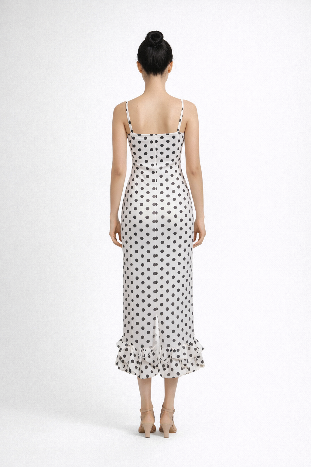 spaghetti strap bodycon dress with polka dot ruffle hem – MONROE
