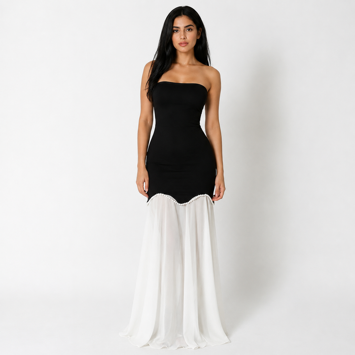 Strapless Contrast Mermaid Maxi Dress - Elegance
