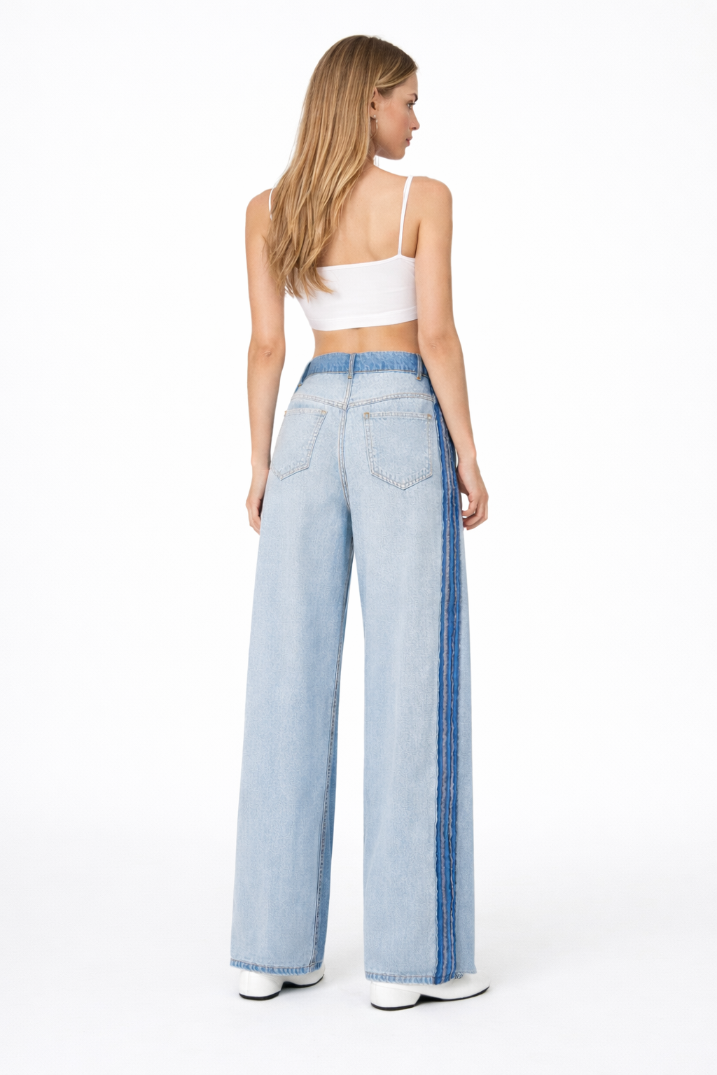 High Waist Patchwork Wide Leg Denim Pants-RIZARY