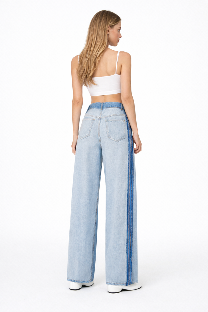 High Waist Patchwork Wide Leg Denim Pants-RIZARY