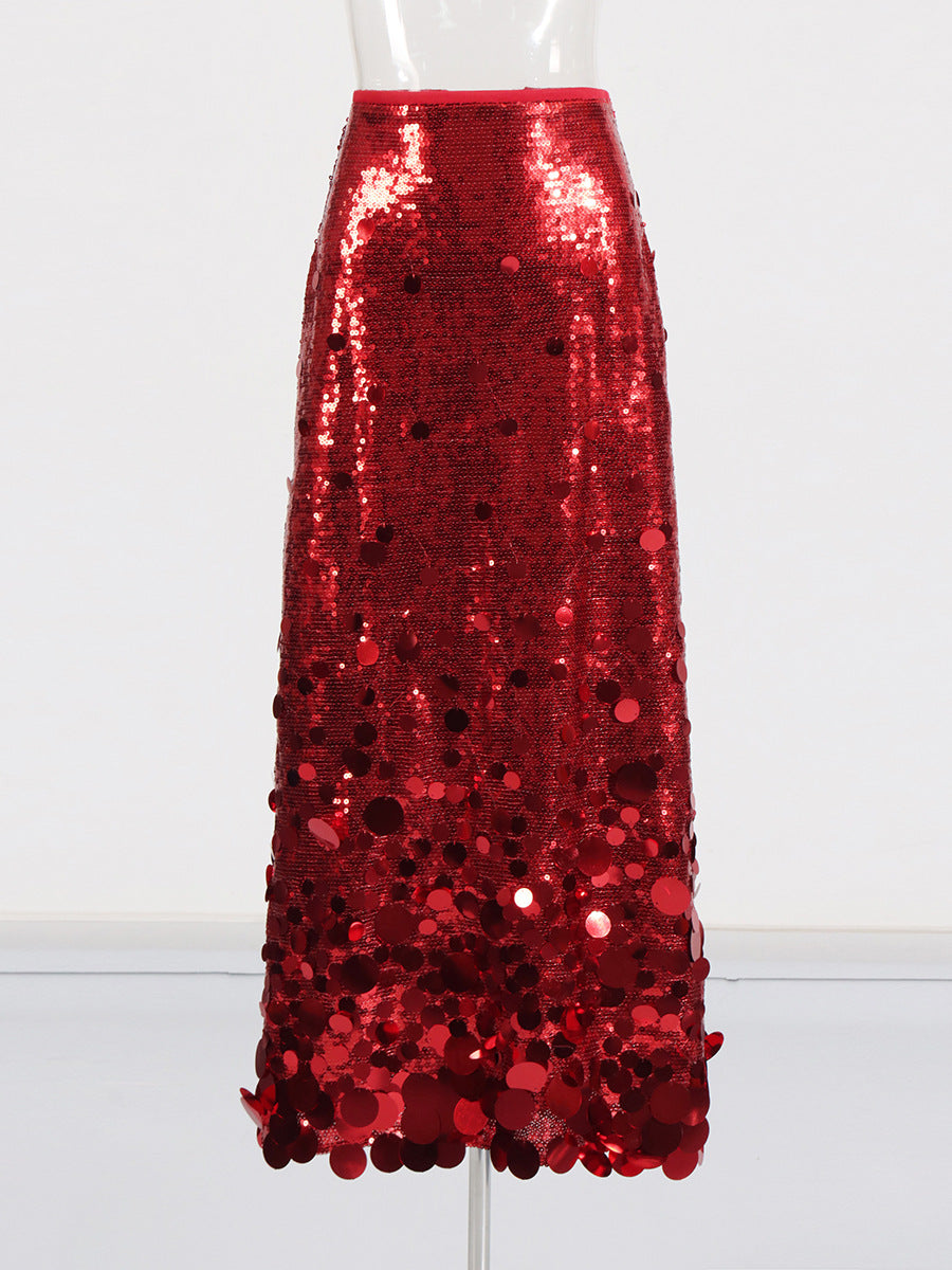 high-waisted sequin maxi skirt with gradient embellishment – AURÉLIA