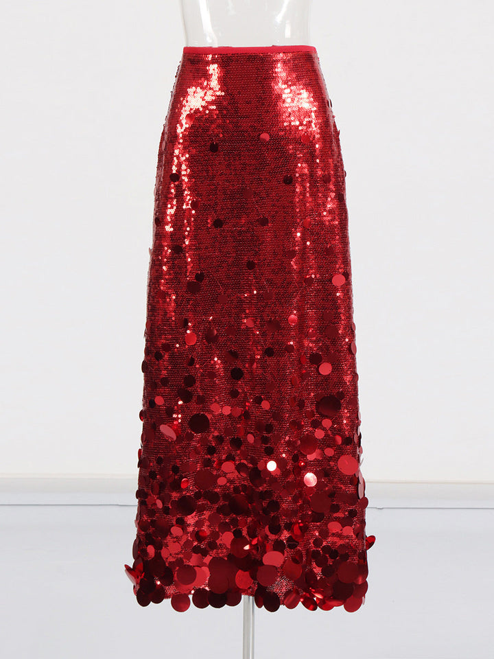high-waisted sequin maxi skirt with gradient embellishment – AURÉLIA