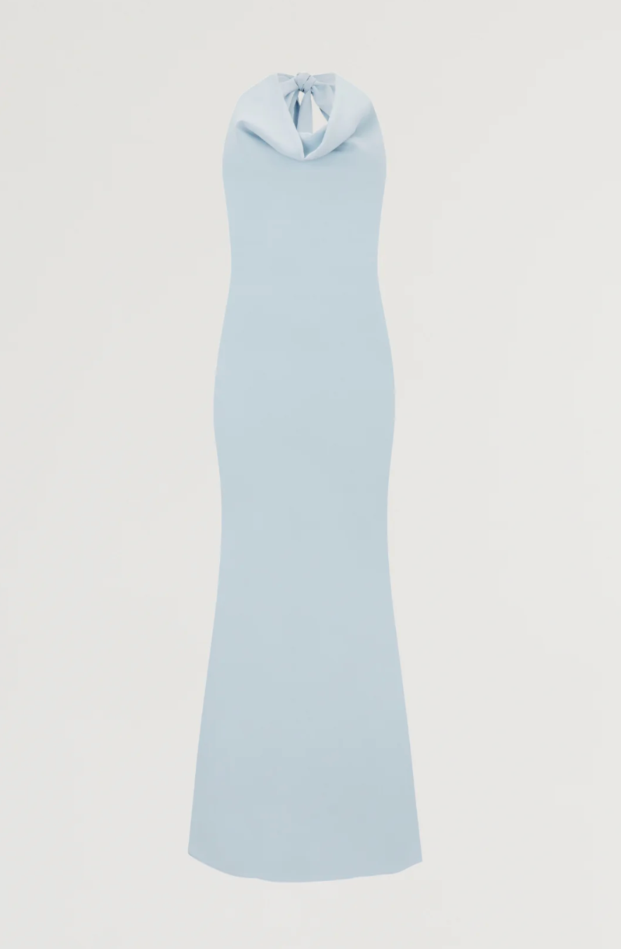 halter neck column maxi dress with draped neckline – OLIVIA
