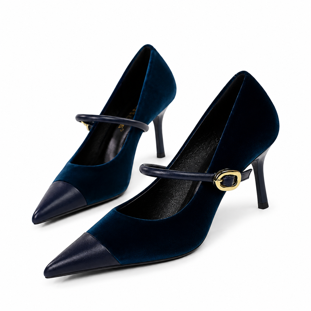 Velvet Pointed Toe Mary Jane Heels – RUBINA