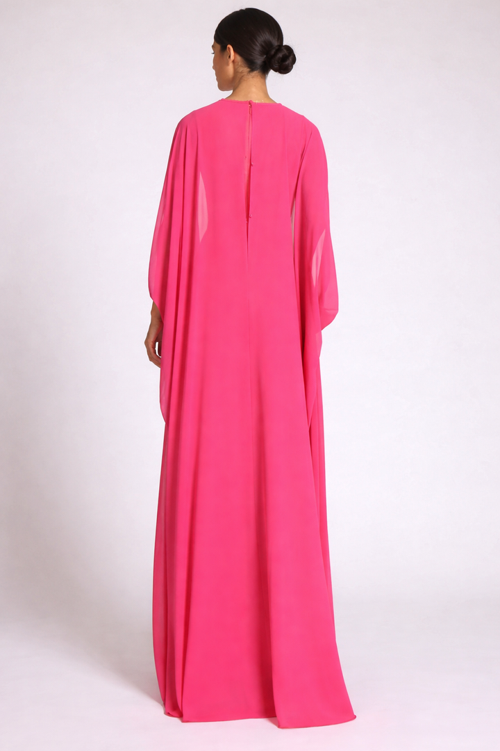 cape sleeve column dress with chiffon overlay – ROSALIA
