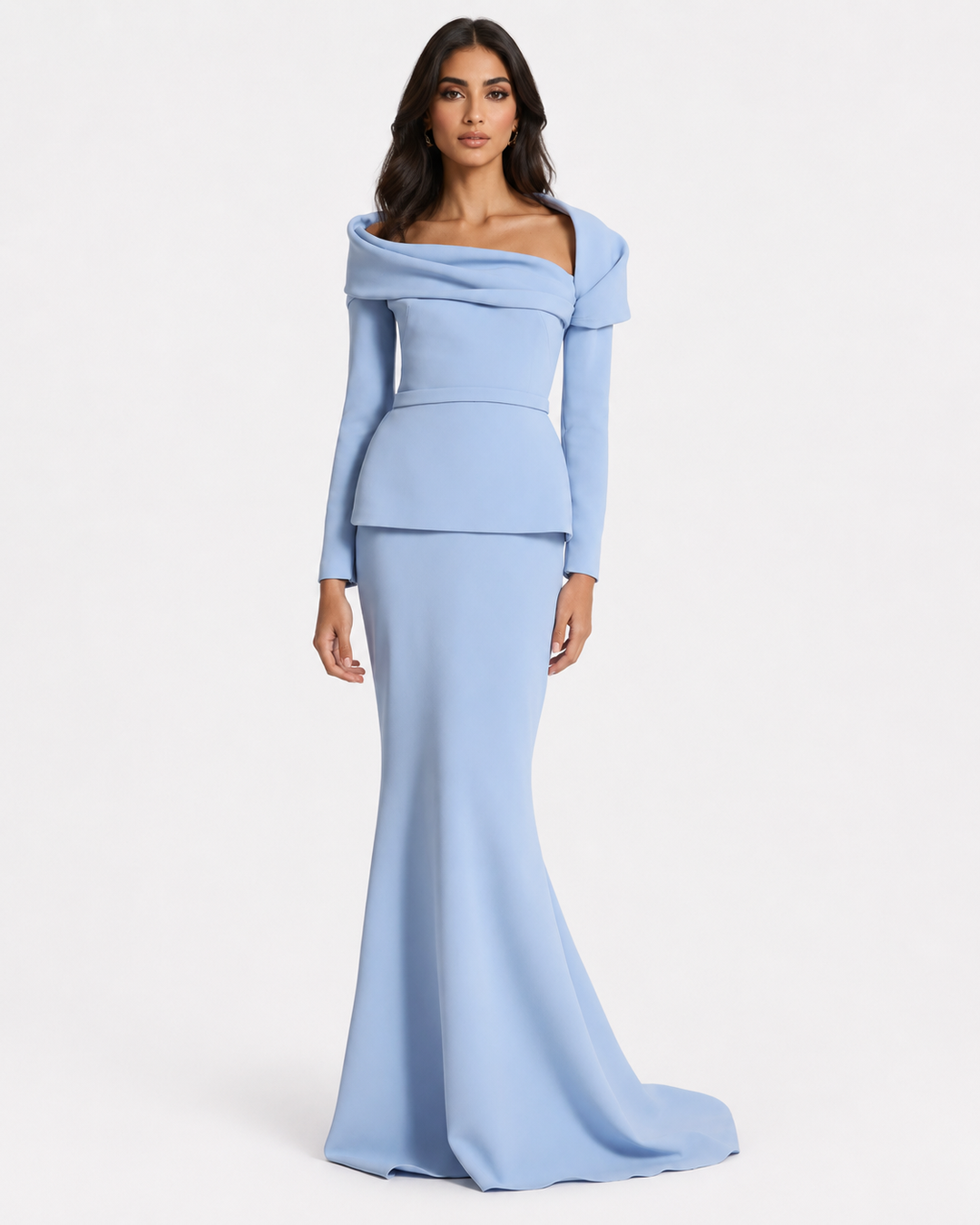 off-shoulder draped gown with peplum waist – SERENL