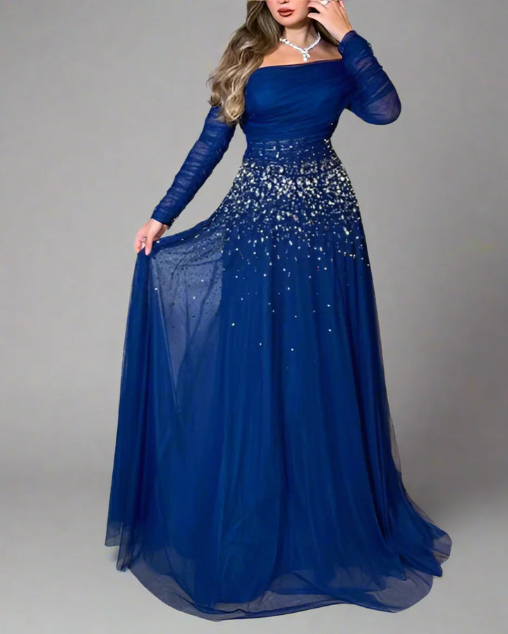 Off-shoulder tulle gown with crystal embellishments – STELLARA-1