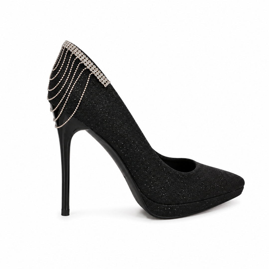 Black Crystal Tassel Stiletto Heels – NOIRÉVA