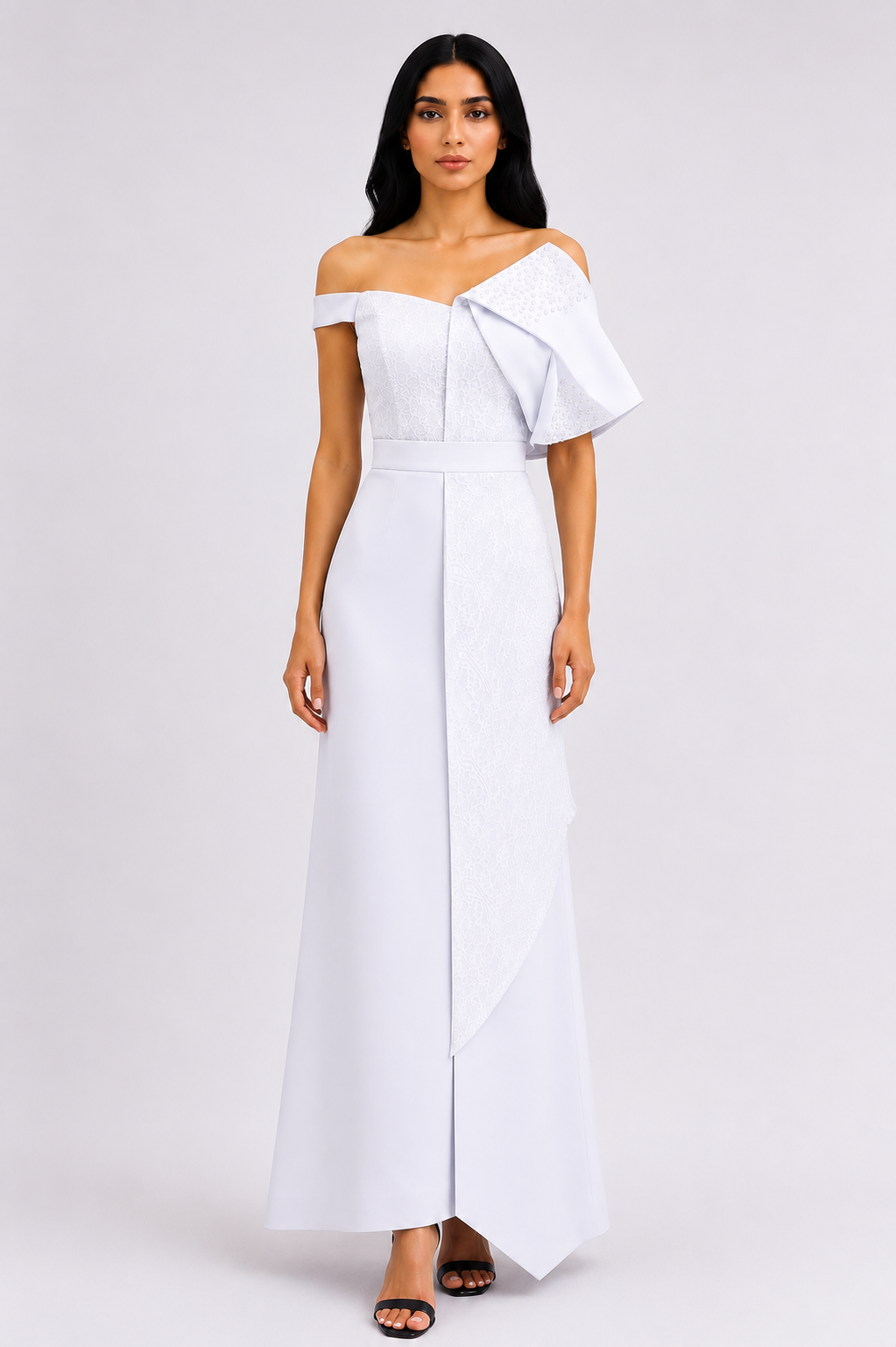 Pearl Embellished One-Shoulder Evening Dress - Prestige